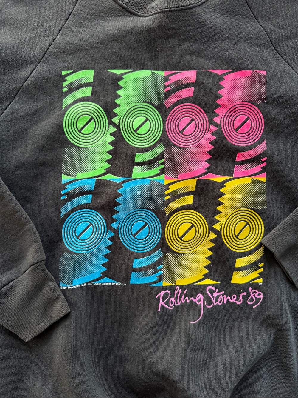 Rare original Rolling Stones '89 Black Crewneck Sweatshirt with Neon Pop Graphic - Picture 7 of 7